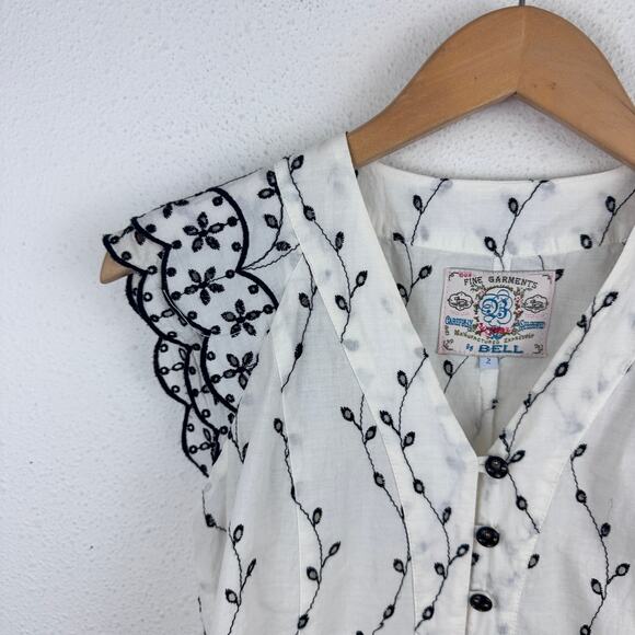 Anthropologie Fine Garments by Bell Embroidered Blouse 2 French Feminine - Picture 2 of 6
